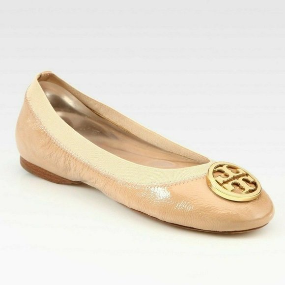 nude patent ballet flats